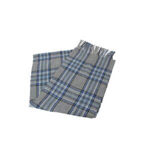 Cashmaire 11 x 32 + 7 Fringe Gray Blue Multi Plaid 100% Acrylic Scarf